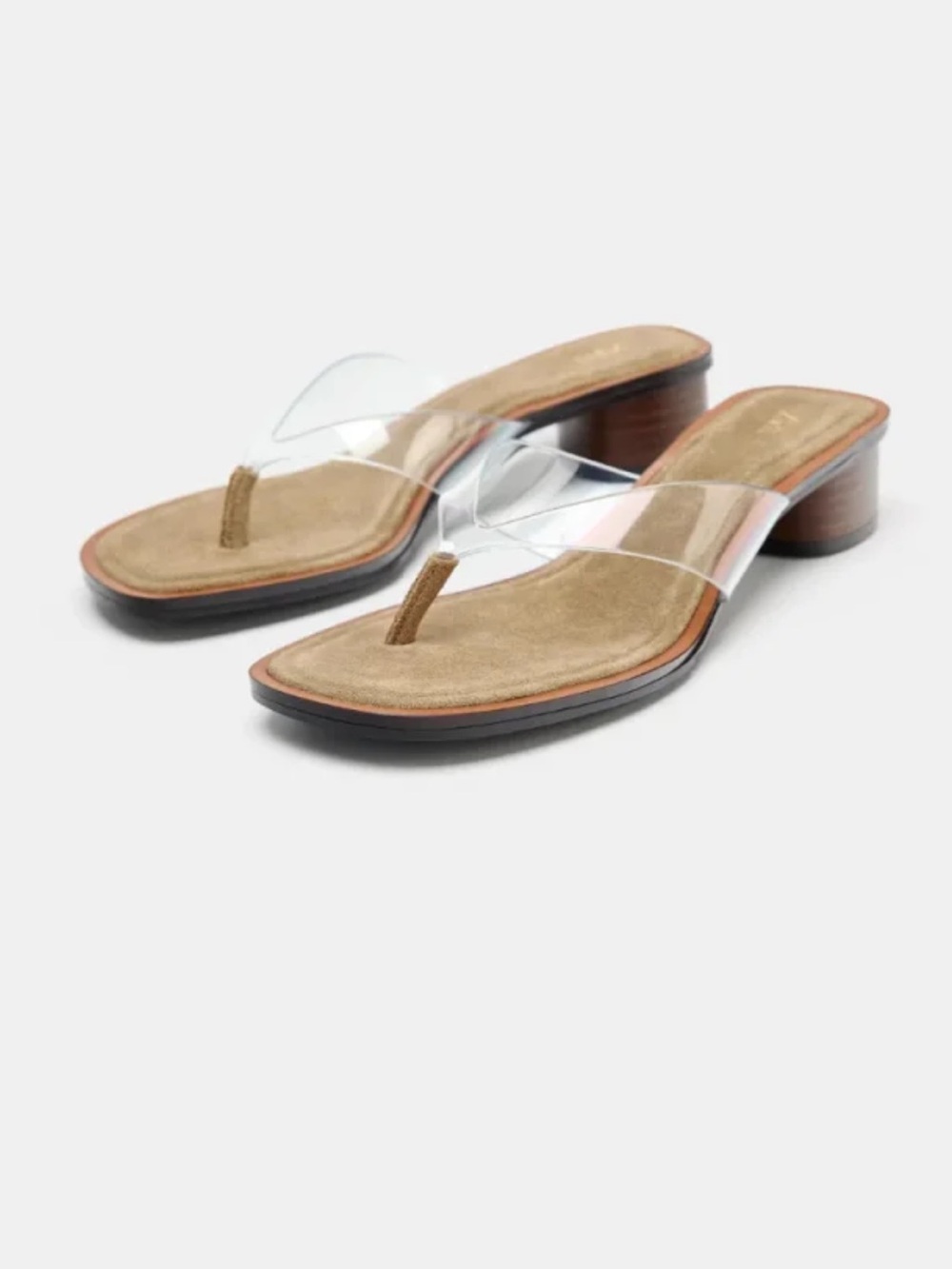 ZARA VINYL BLOCK HEEL SANDALS - Light beige